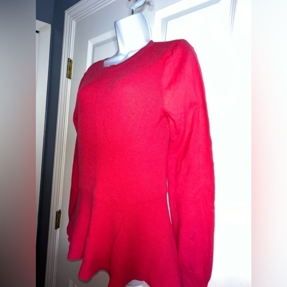 Halogen Women’s Medium Hot Pink Peplum Sweater Top Rib Knit M Cotton Crewneck - Picture 11 of 13